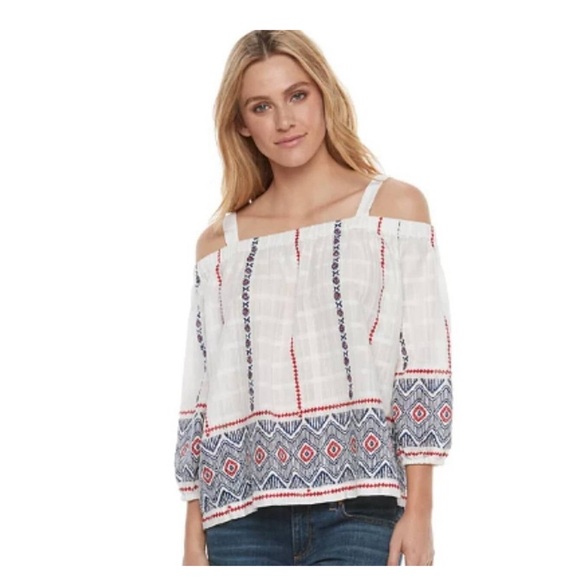 White Embroidered Off-the-Shoulder Top - Picture 1 of 4